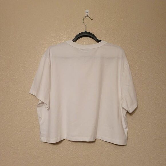 Adidas Womens Top White XL Crop Logo Crewneck Oversized Plus Size - Picture 6 of 7